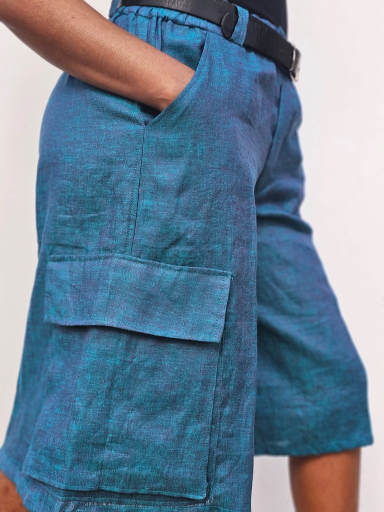 Cargo Bermuda Shorts Blue - Linen