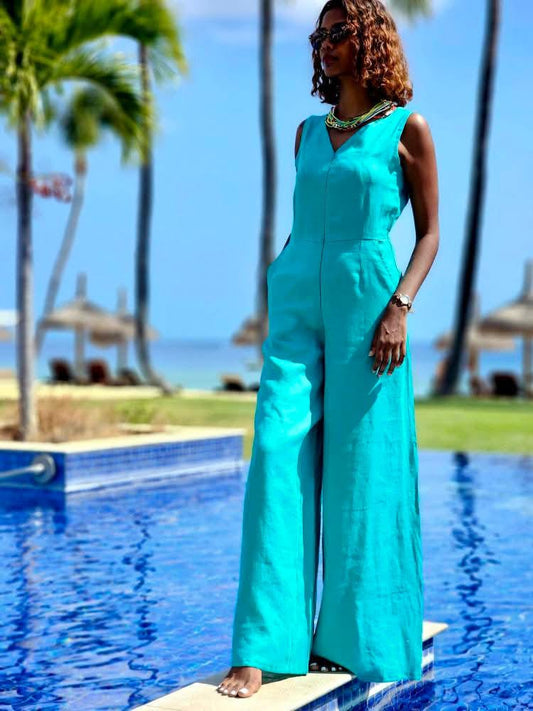 Monaco Jumpsuit - Turquoise Linen