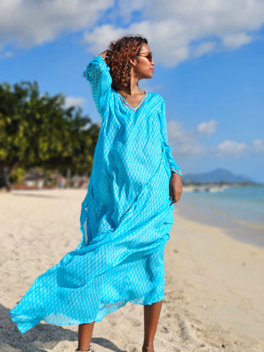 Ocean Blue Beach Dress - Cotton