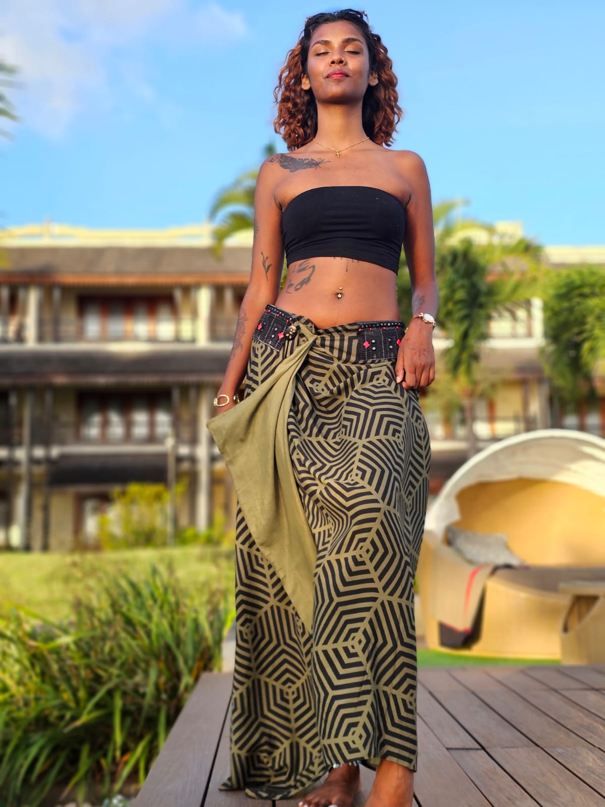 Nomad Boho Skirt - Reversible Olive Cotton