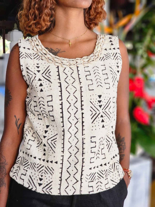 Shell Top - Mud cloth & Linen
