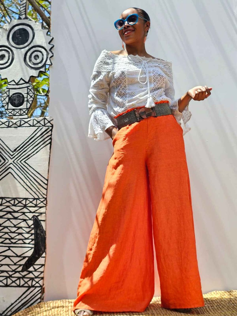 Palazzo Pants Orange - Linen