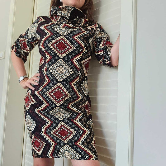 Rhomboid Fitted Turtelneck dress - Cotton