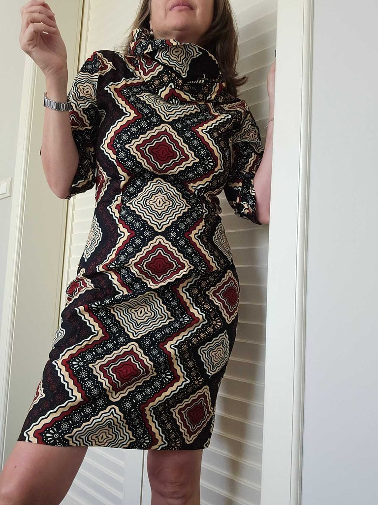 Rhomboid Fitted Turtelneck dress - Cotton