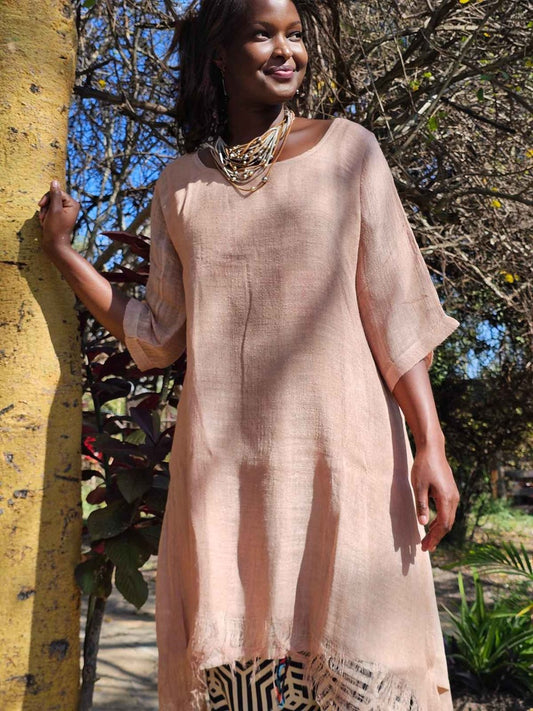 Linen Gauze Tunic - Tan Color