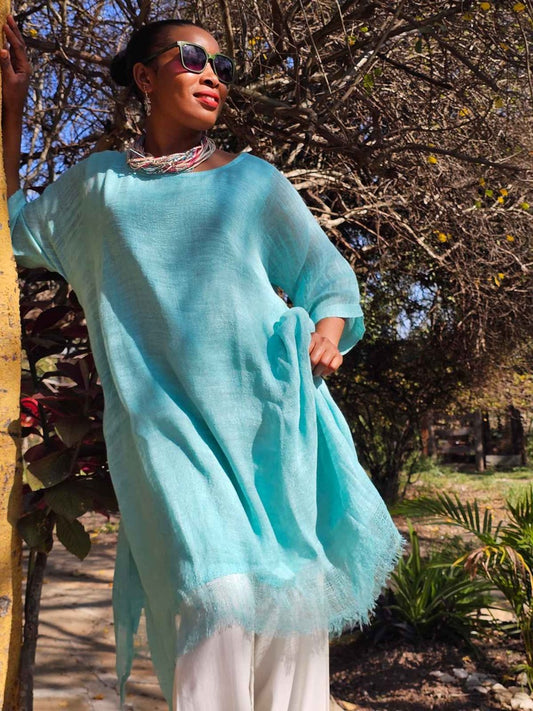 Linen Gauze Tunic - Soft Turquoise