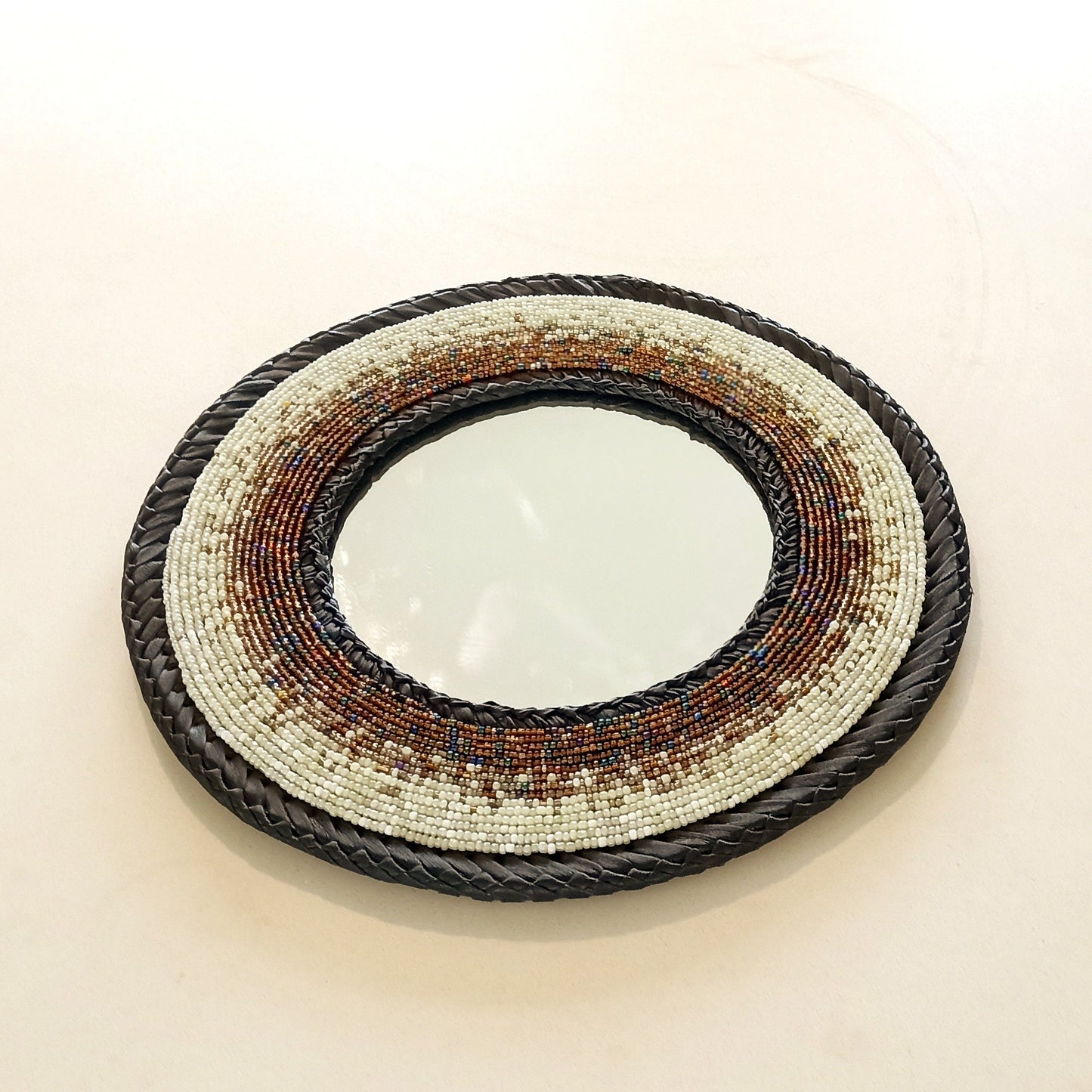 Beaded Leather Mirror  01