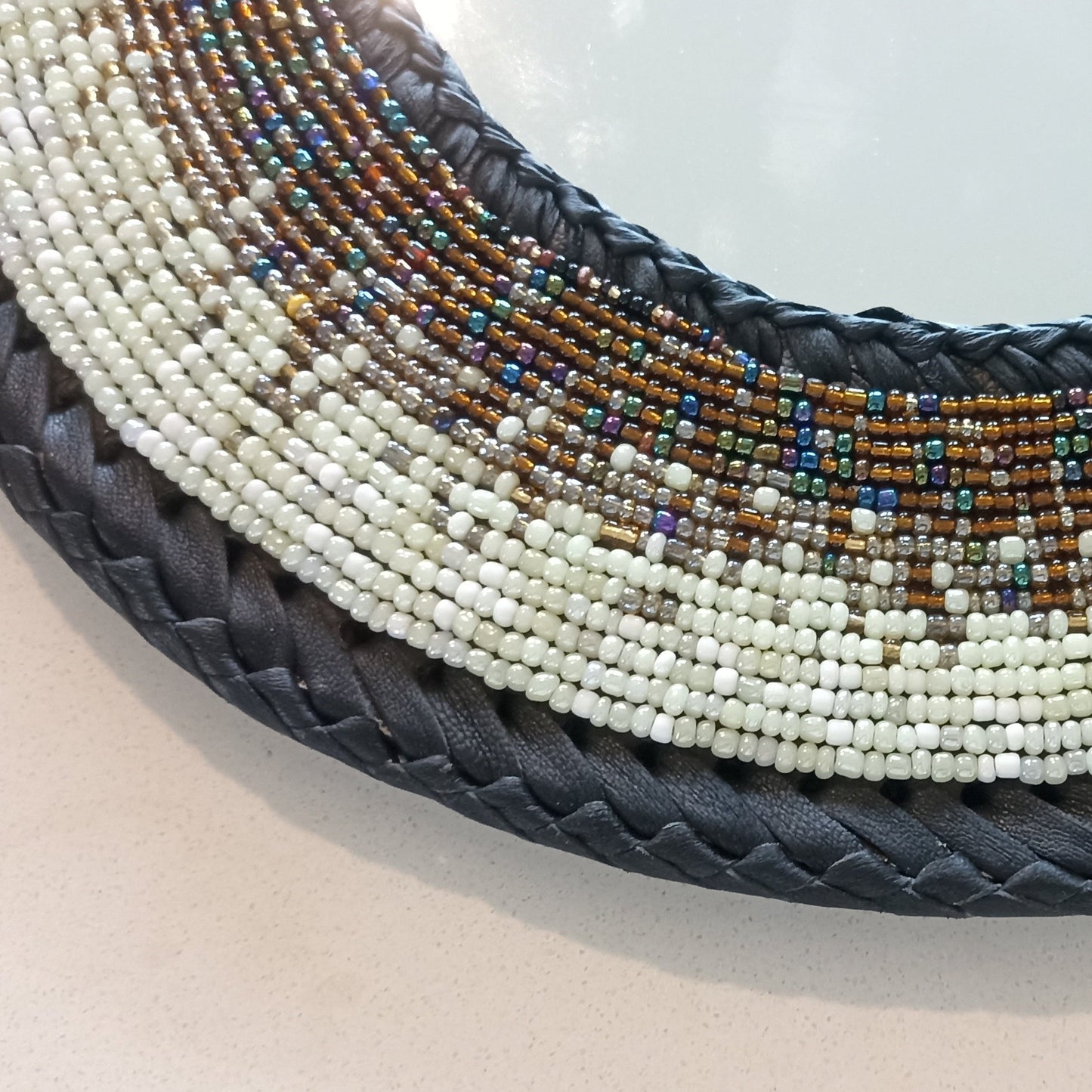 Beaded Leather Mirror  01