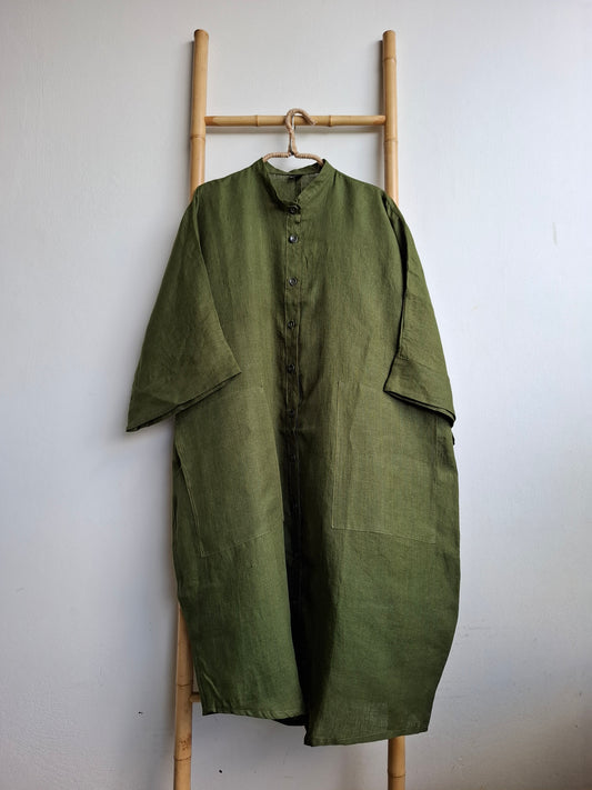Safari Dress Green - Linen