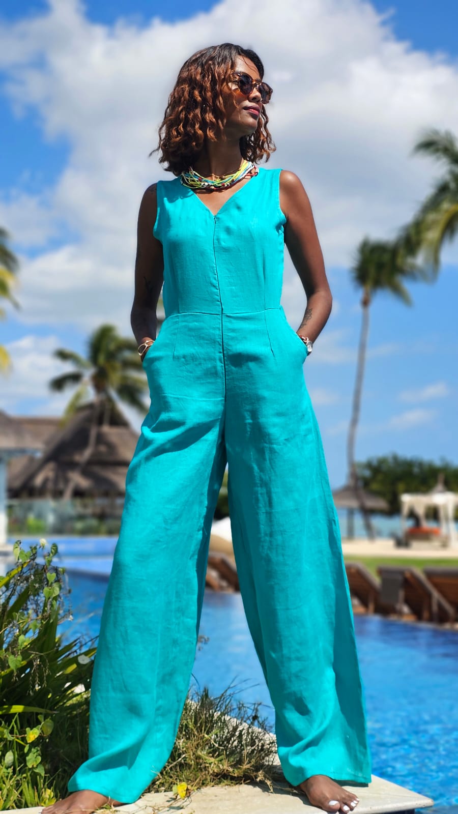 Monaco Jumpsuit - Turquoise Linen