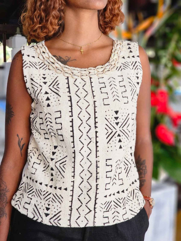 Shell Top - Mud cloth & Linen