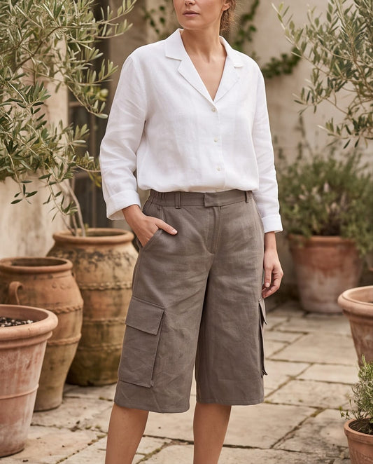 Cargo Bermuda Shorts Khaki - Linen