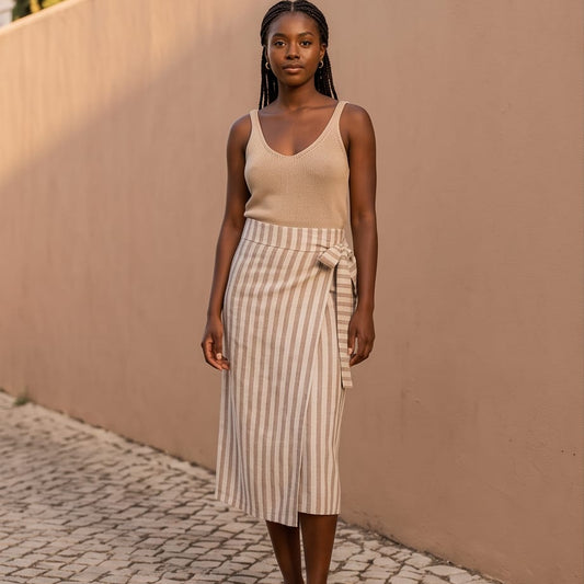 Wrap Skirt Stripes - Cotton  Linen