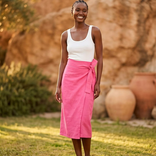 Wrap Skirt Pink - Cotton  Linen